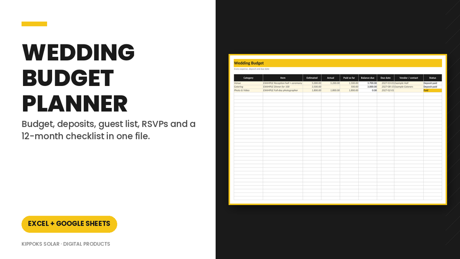 Wedding Budget Planner (Excel & Google Sheets) cover