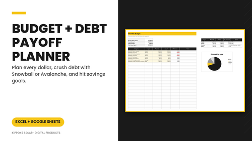 Budget + Debt Payoff Planner (Excel & Google Sheets) cover